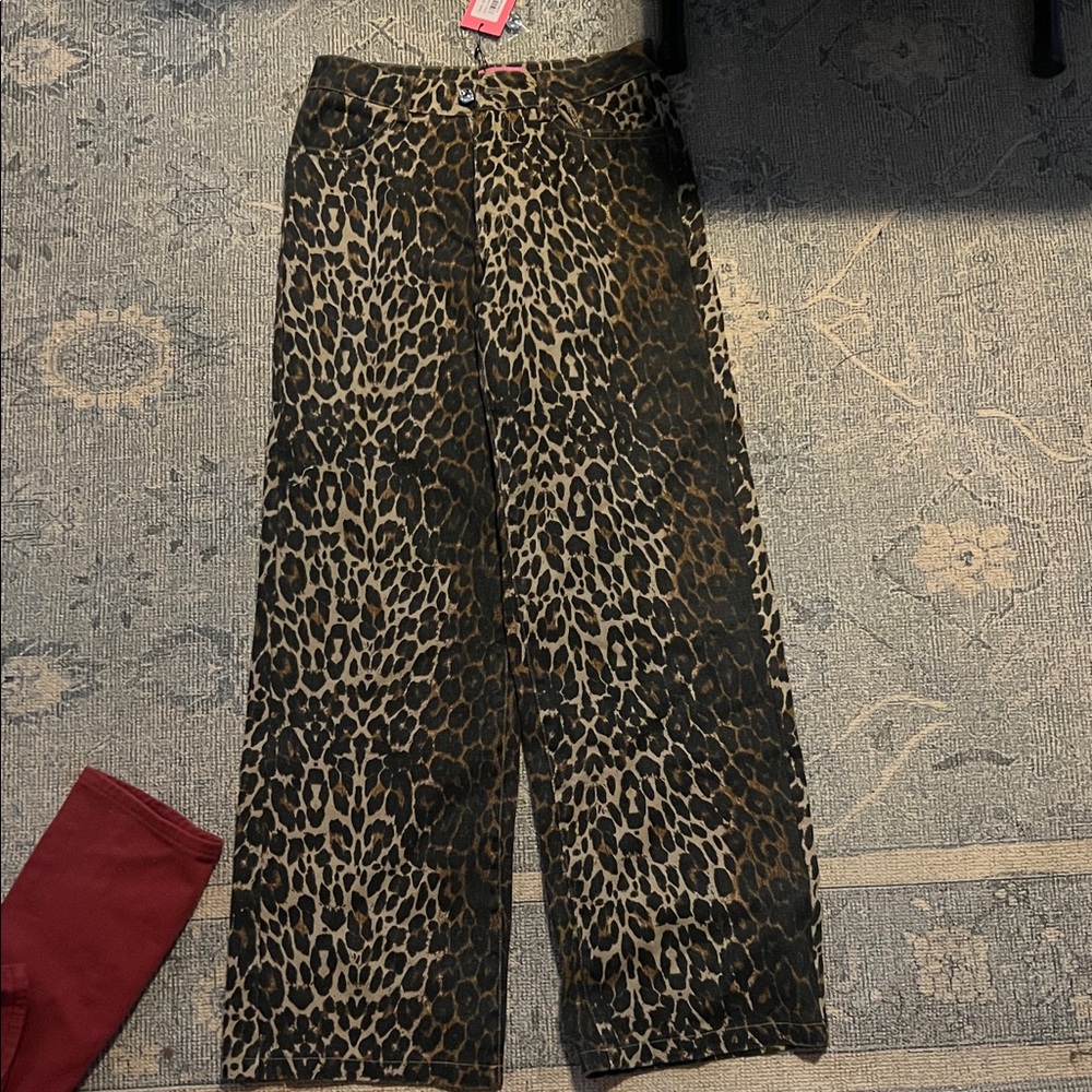 Edikted Leopard Print Flare Jeans
